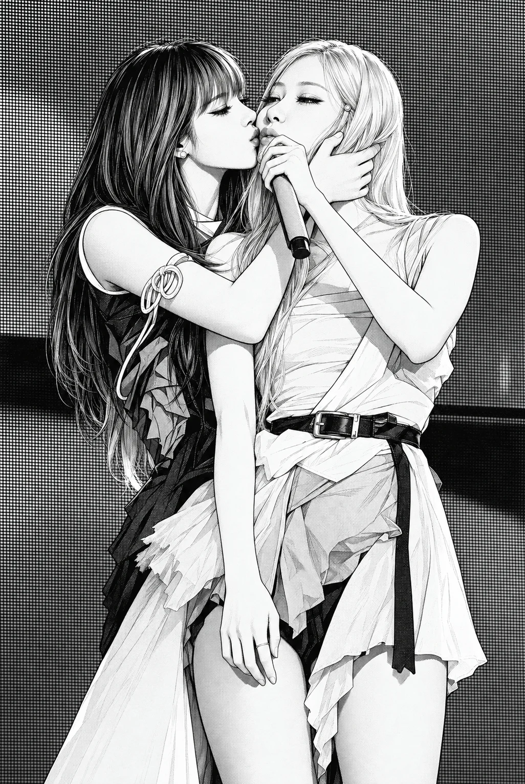 Lisa 与彩英的黑白漫画舞台插画