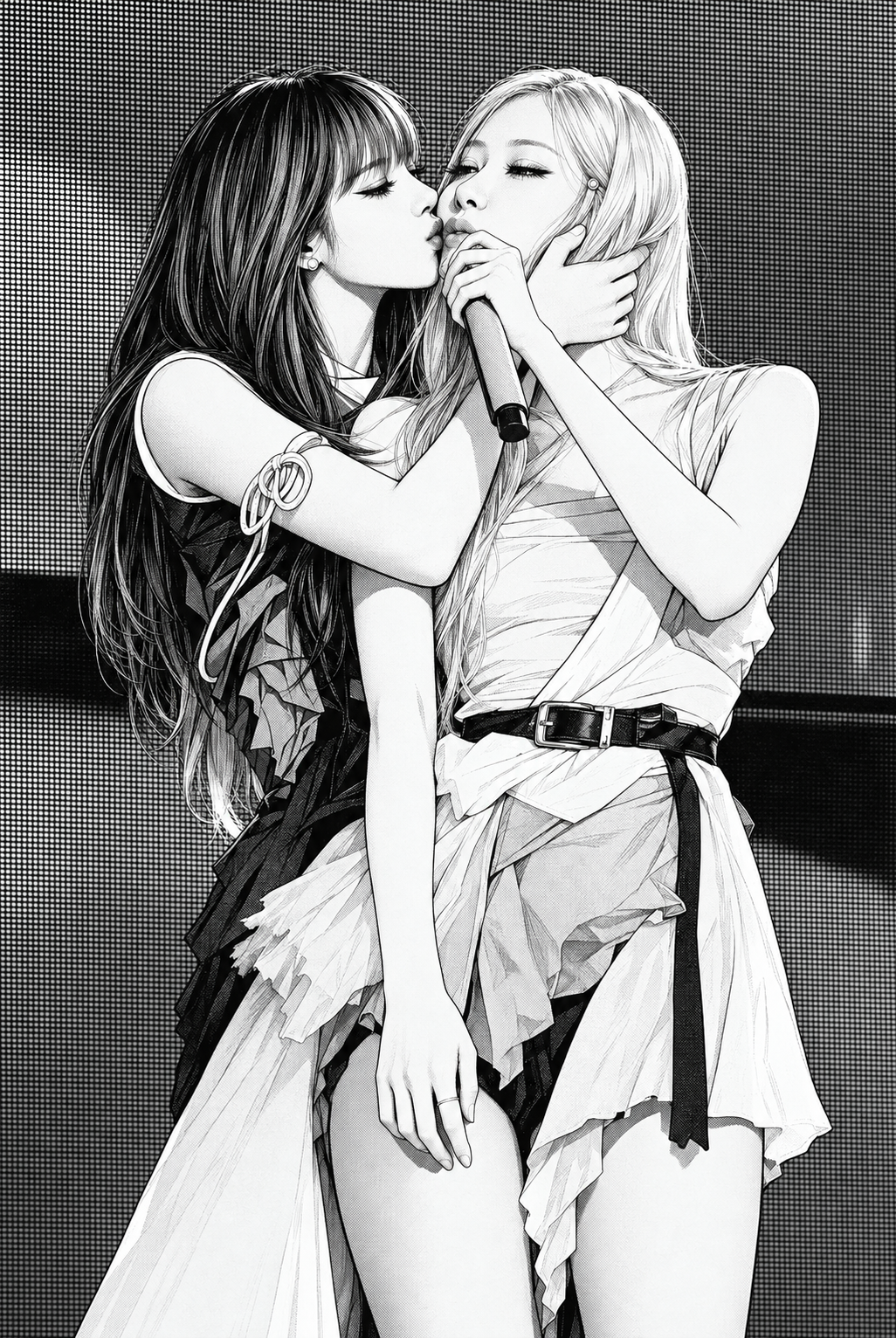 Lisa 与彩英的黑白漫画舞台插画